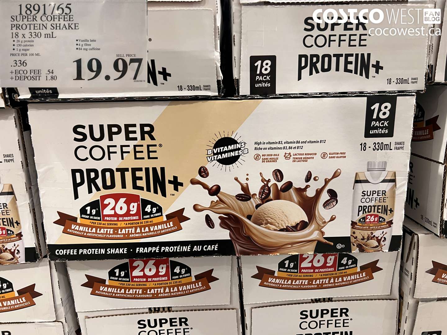 1891765 SUPER COFFEE PROTEIN SHAKE 18 X 330 ML $19.97