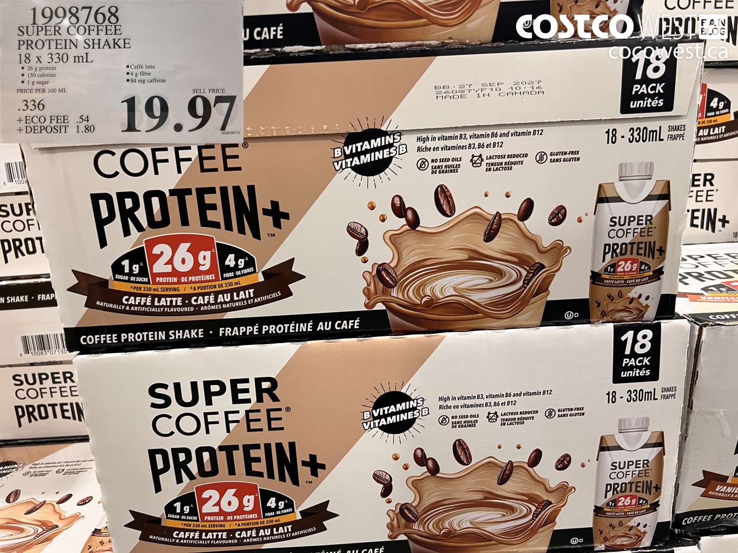 1998768 SUPER COFFEE PROTEIN SHAKE 18 X 330 ML $19.97