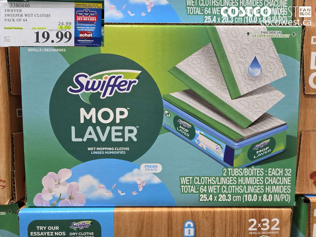 3380446 SWIFFER SWEEPER WET CLOTHS PACK OF 64 ($5.00 INSTANT SAVINGS EXPIRES ON 2026-06-21) $19.99