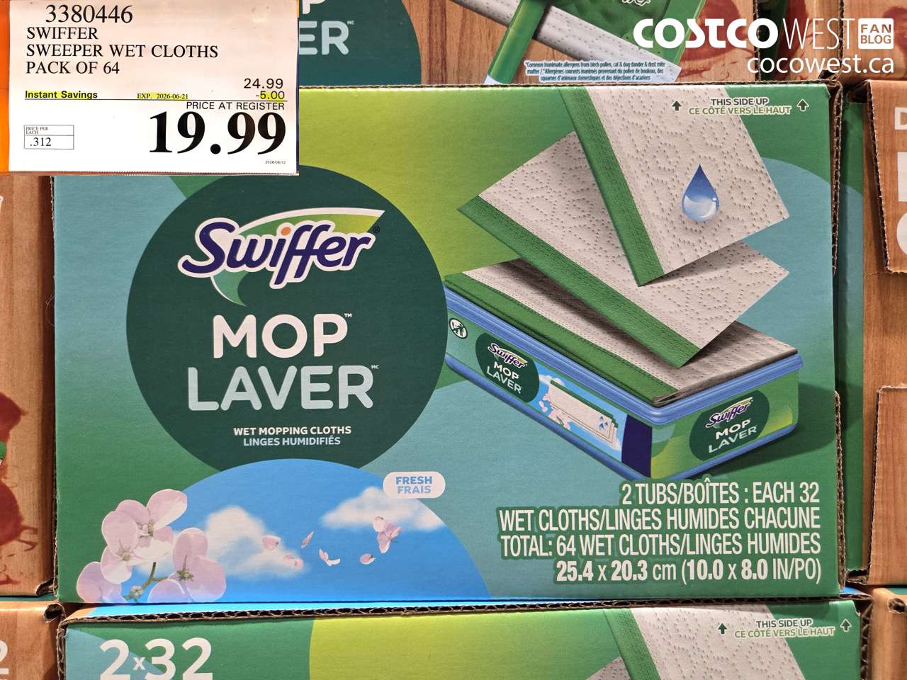 3380446 SWIFFER SWEEPER WET CLOTHS PACK OF 64 ($5.00 INSTANT SAVINGS EXPIRES ON 2026-06-21) $19.99