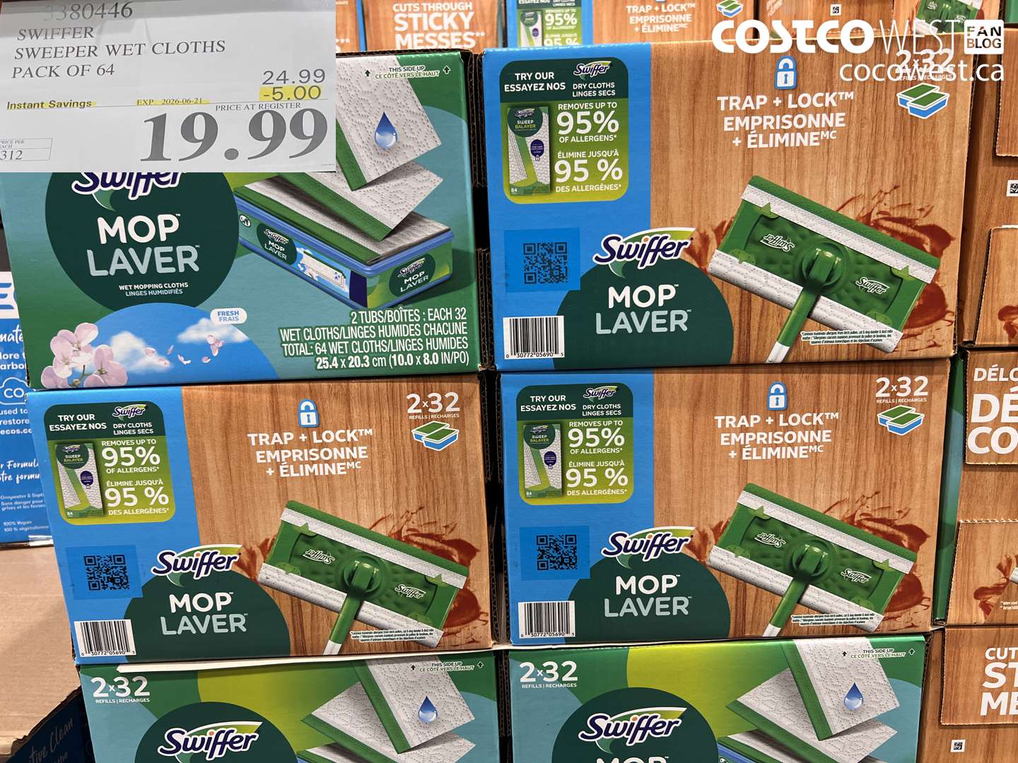 3380446 SWIFFER SWEEPER WET CLOTHS PACK OF 64 ($5.00 INSTANT SAVINGS EXPIRES ON 2026-06-21) $19.99
