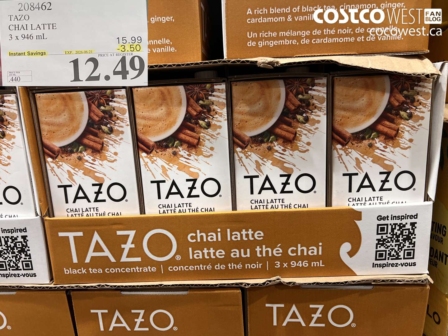 208462 TAZO CHAI LATTE 3 X 946 ML ($3.50 INSTANT SAVINGS EXPIRES ON 2026-06-21) $12.49