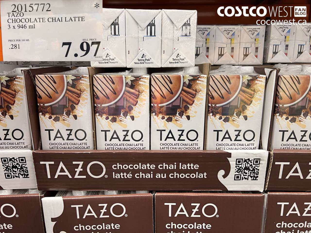 2015772 TAZO CHOCOLATE CHAI LATTE 3 X 946 ML $7.97