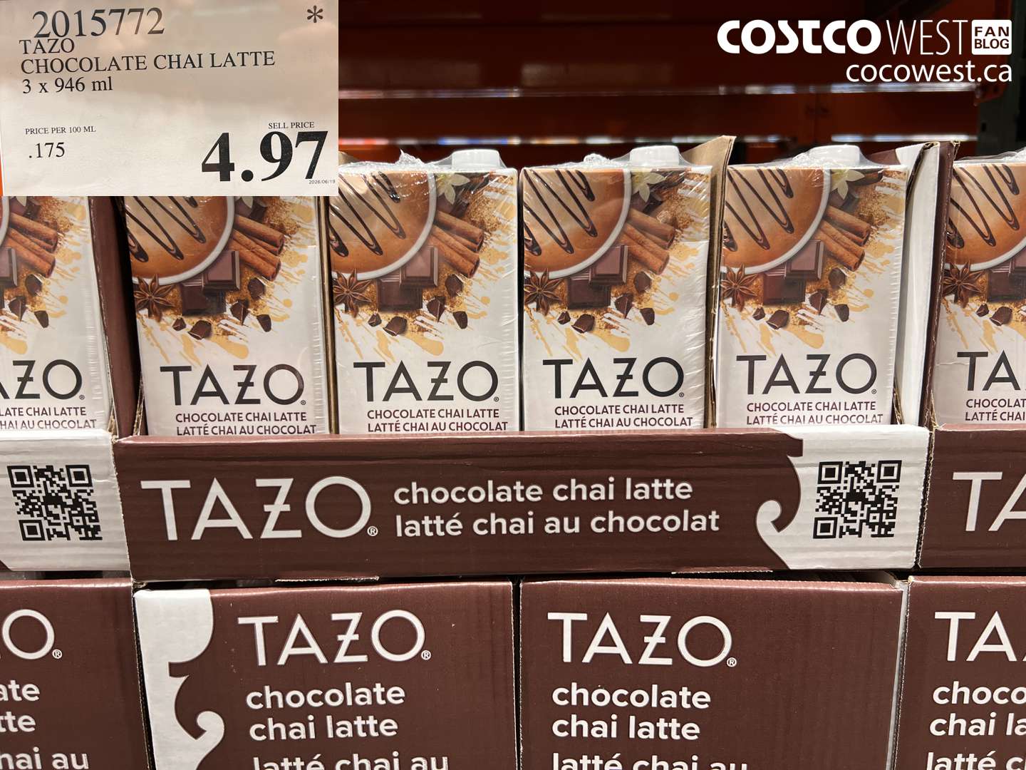 2015772 TAZO CHOCOLATE CHAI LATTE 3 X 946 ML $4.97