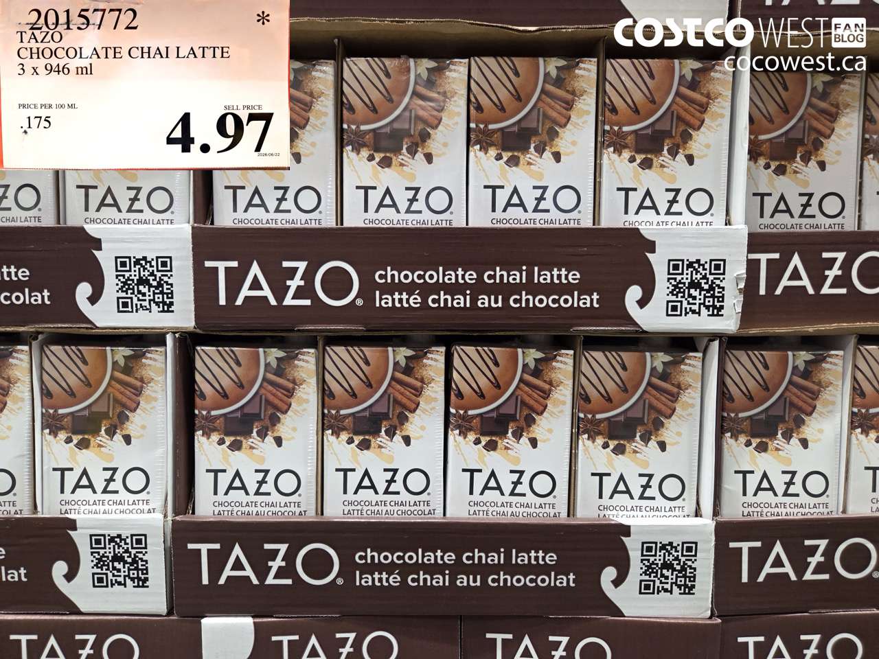 2015772 TAZO CHOCOLATE CHAI LATTE 3 X 946 ML $4.97