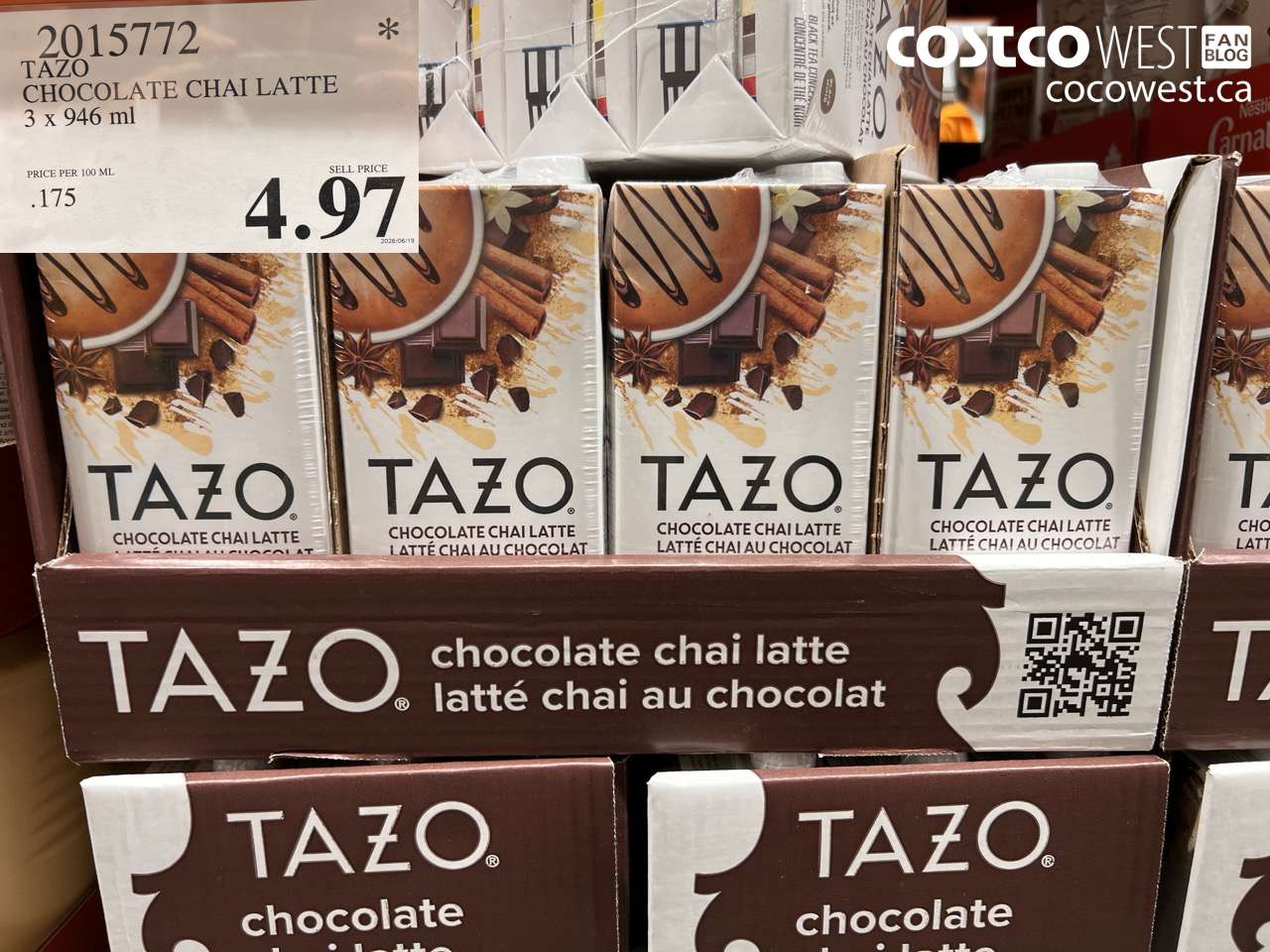 2015772 TAZO CHOCOLATE CHAI LATTE 3 X 946 ML $4.97