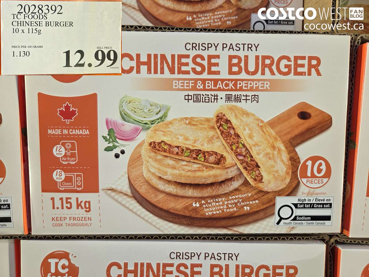 2028392 TC FOODS CHINESE BURGER 10 X 115G $12.99