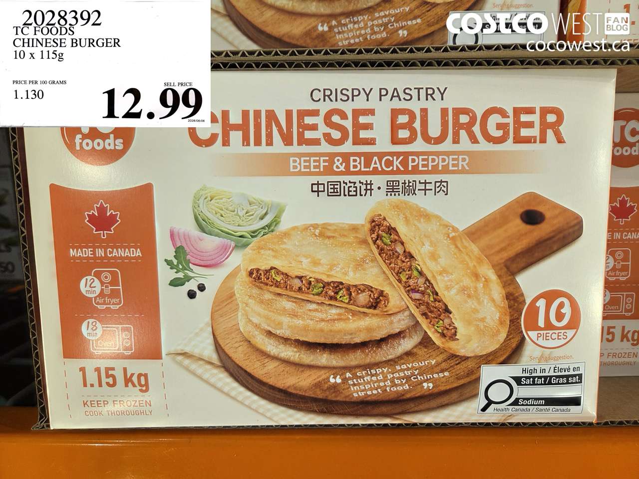2028392 TC FOODS CHINESE BURGER 10 X 115G $12.99