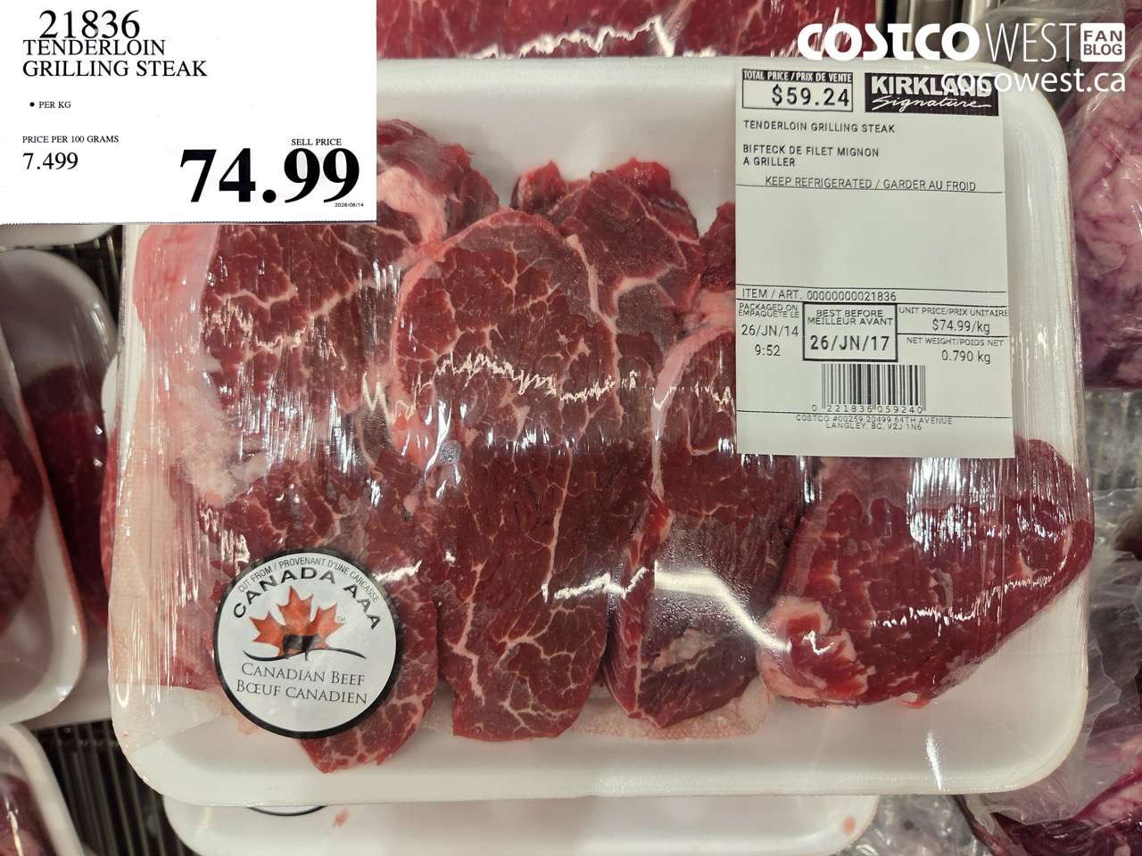 21836 TENDERLOIN GRILLING STEAK $74.99