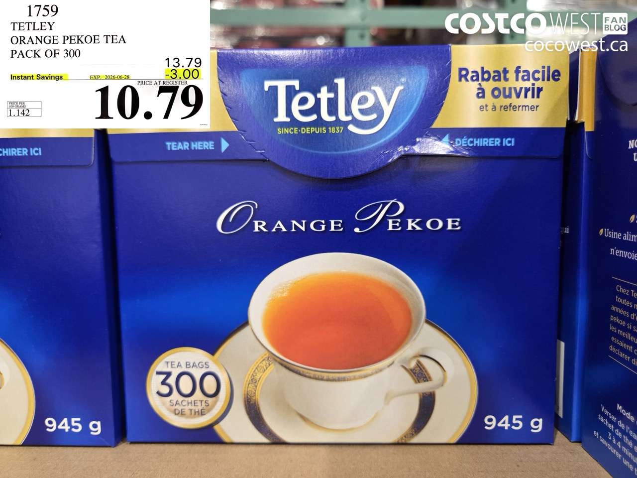 1759 TETLEY ORANGE PEKOE TEA PACK OF 300 ($3.00 INSTANT SAVINGS EXPIRES ON 2026-06-28) $10.79