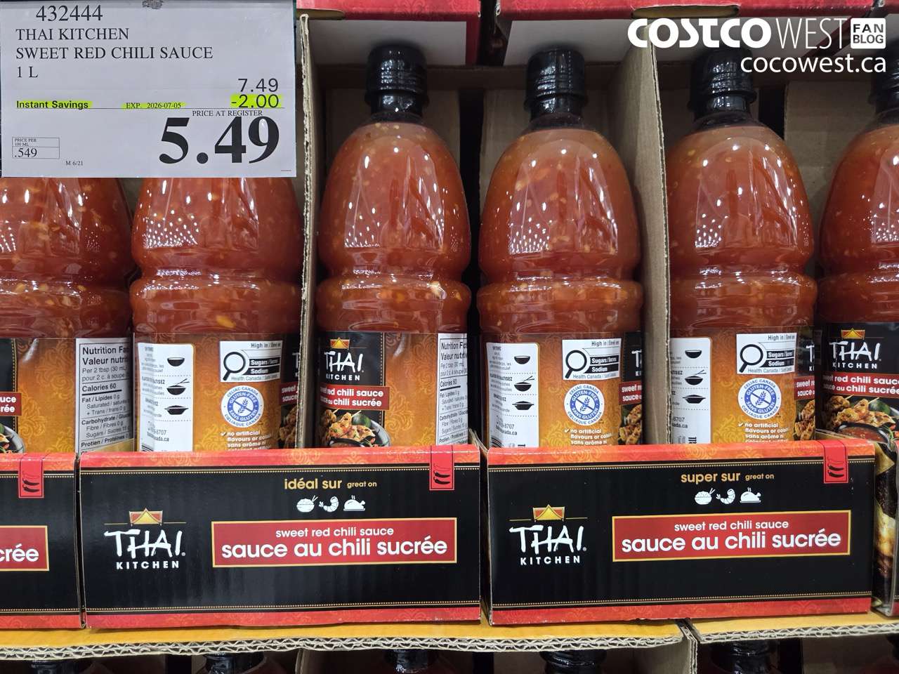 432444 THAI KITCHEN SWEET RED CHILI SAUCE 1 L ($2.00 INSTANT SAVINGS EXPIRES ON 2026-07-05) $5.49