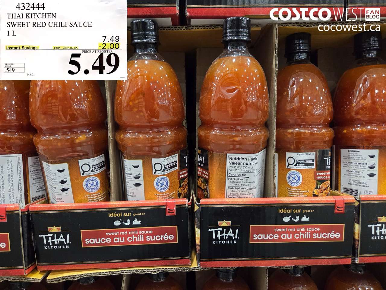 432444 THAI KITCHEN SWEET RED CHILI SAUCE 1 L ($2.00 INSTANT SAVINGS EXPIRES ON 2026-07-05) $5.49