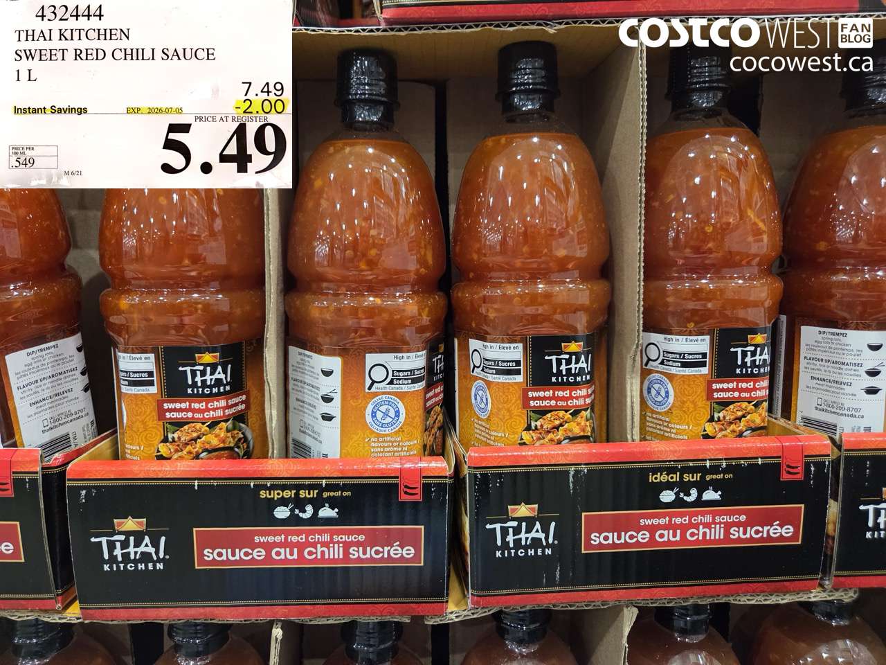 432444 THAI KITCHEN SWEET RED CHILI SAUCE 1 L ($2.00 INSTANT SAVINGS EXPIRES ON 2026-07-05) $5.49