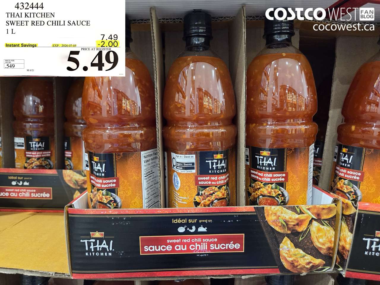 432444 THAI KITCHEN SWEET RED CHILI SAUCE 1 L ($2.00 INSTANT SAVINGS EXPIRES ON 2026-07-05) $5.49