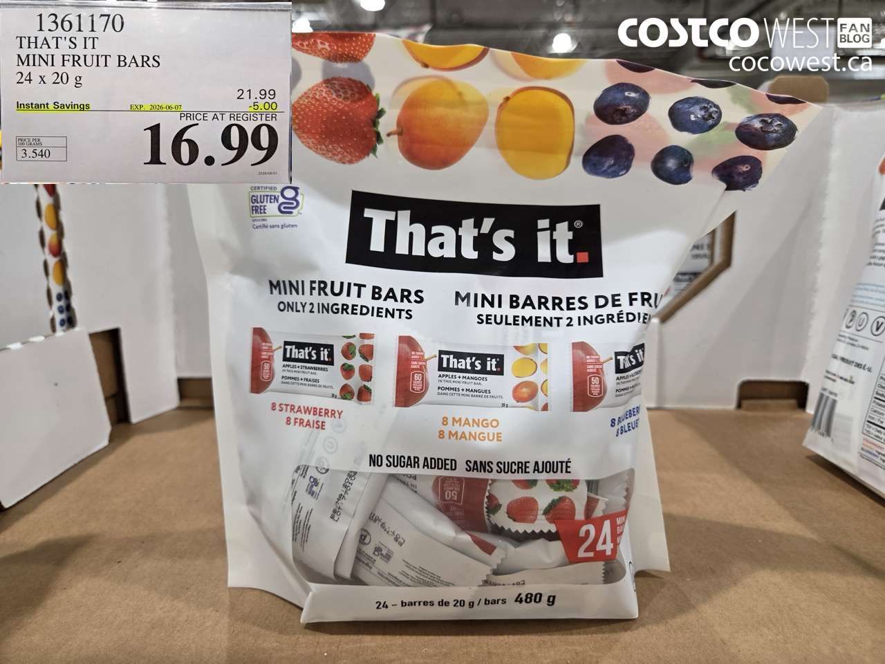 1361170 THAT'S IT MINI FRUIT BARS 24 X 20 G ($5.00 INSTANT SAVINGS EXPIRES ON 2026-06-07) $16.99