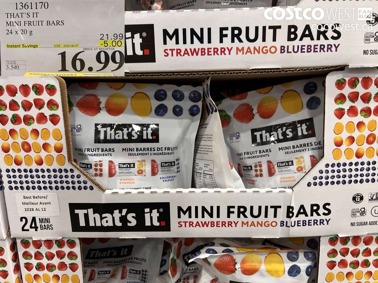 1361170 THAT'S IT MINI FRUIT BARS 24 X 20 G ($5.00 INSTANT SAVINGS EXPIRES ON 2026-06-07) $16.99