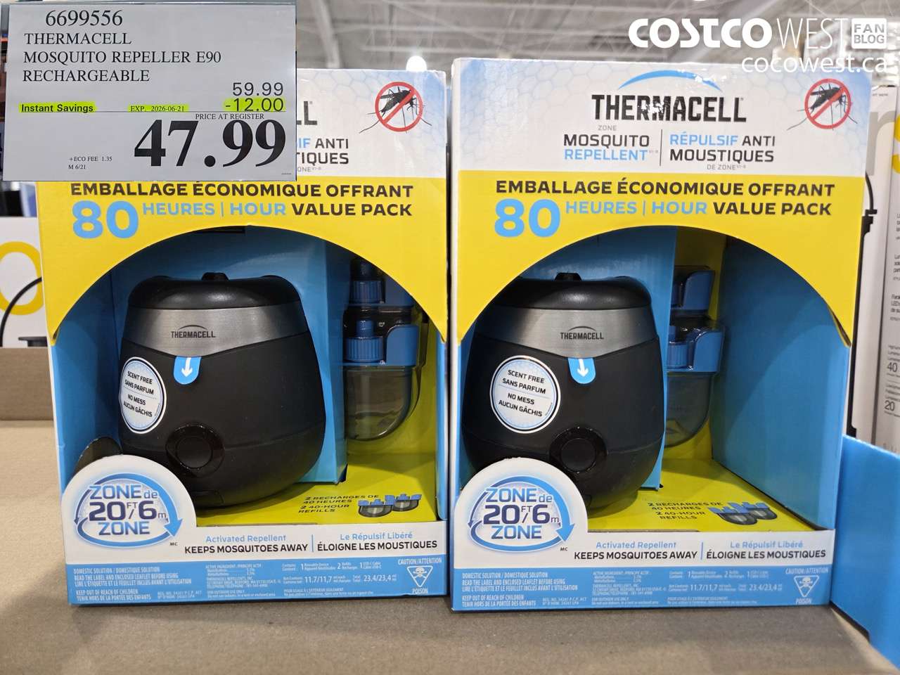 6699556 THERMACELL MOSQUITO REPELLER E90 RECHARGEABLE ($12.00 INSTANT SAVINGS EXPIRES ON 2026-06-21) $47.99