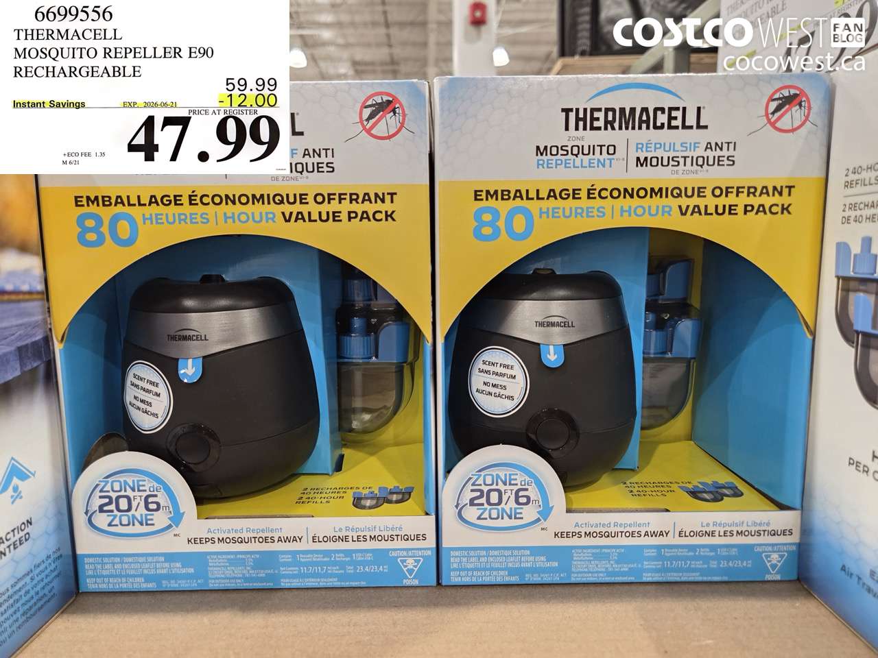 6699556 THERMACELL MOSQUITO REPELLER E90 RECHARGEABLE ($12.00 INSTANT SAVINGS EXPIRES ON 2026-06-21) $47.99