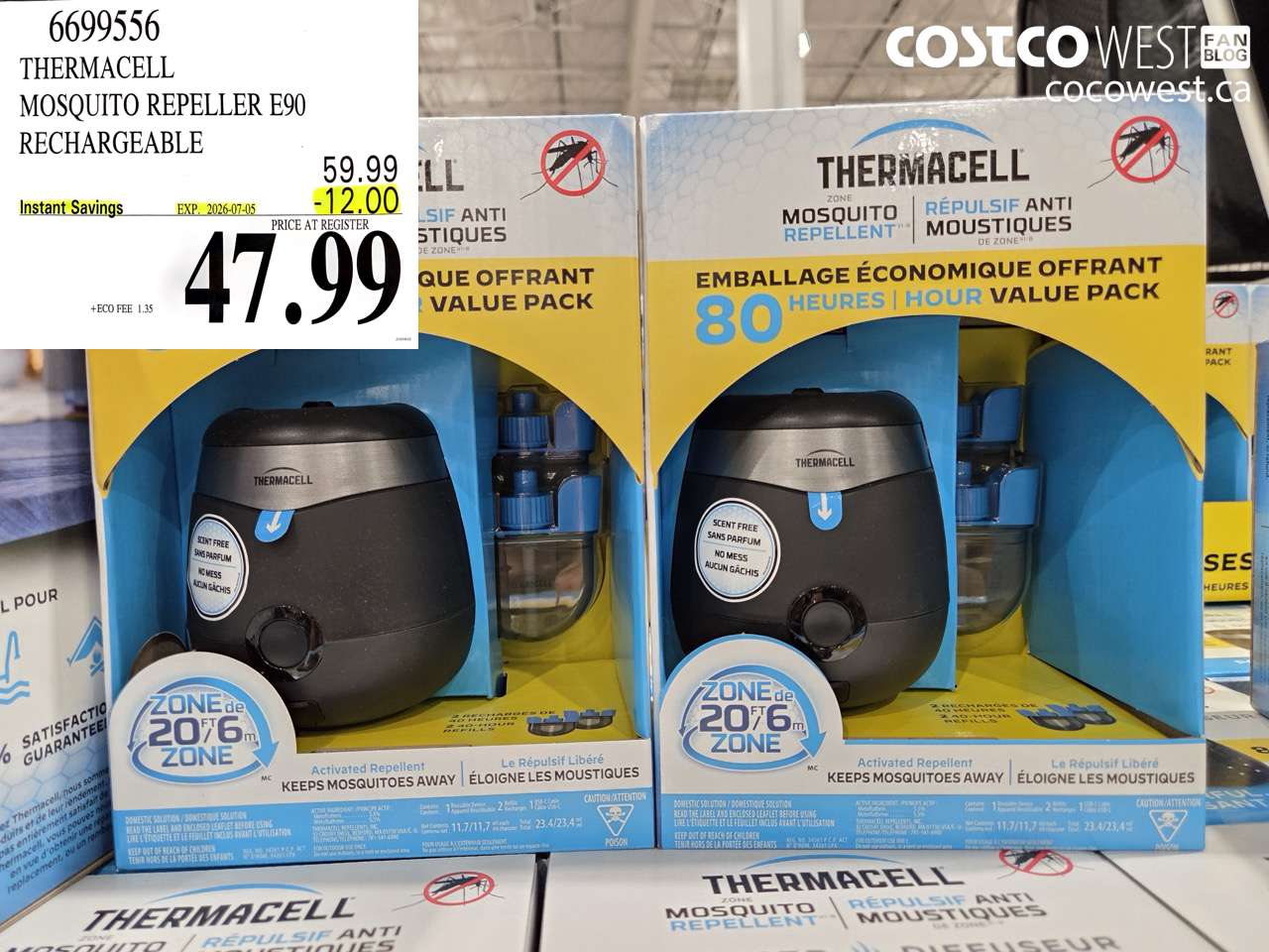 6699556 THERMACELL MOSQUITO REPELLER E90 RECHARGEABLE ($12.00 INSTANT SAVINGS EXPIRES ON 2026-07-05) $47.99