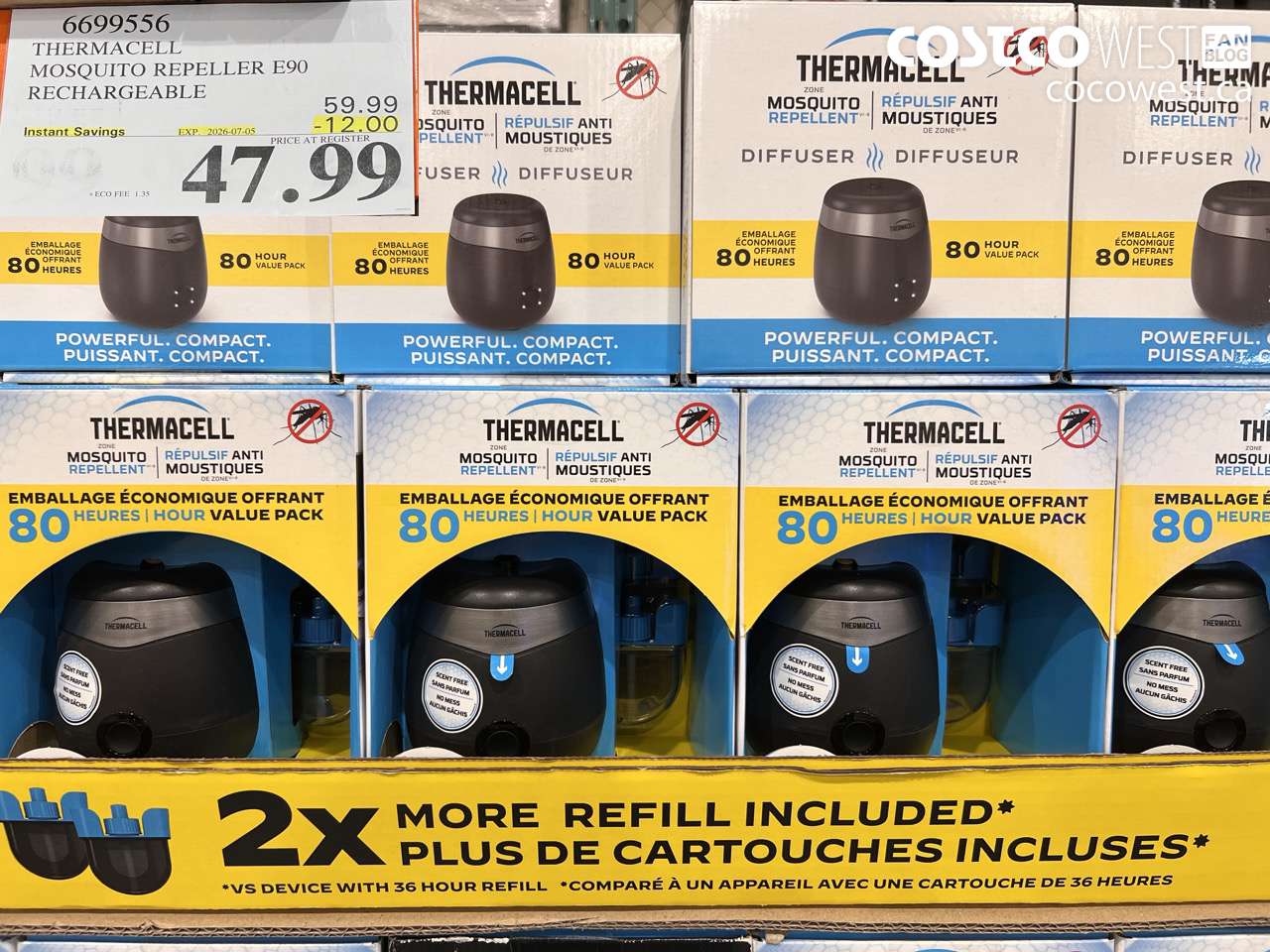 6699556 THERMACELL MOSQUITO REPELLER E90 RECHARGEABLE ($12.00 INSTANT SAVINGS EXPIRES ON 2026-07-05) $47.99