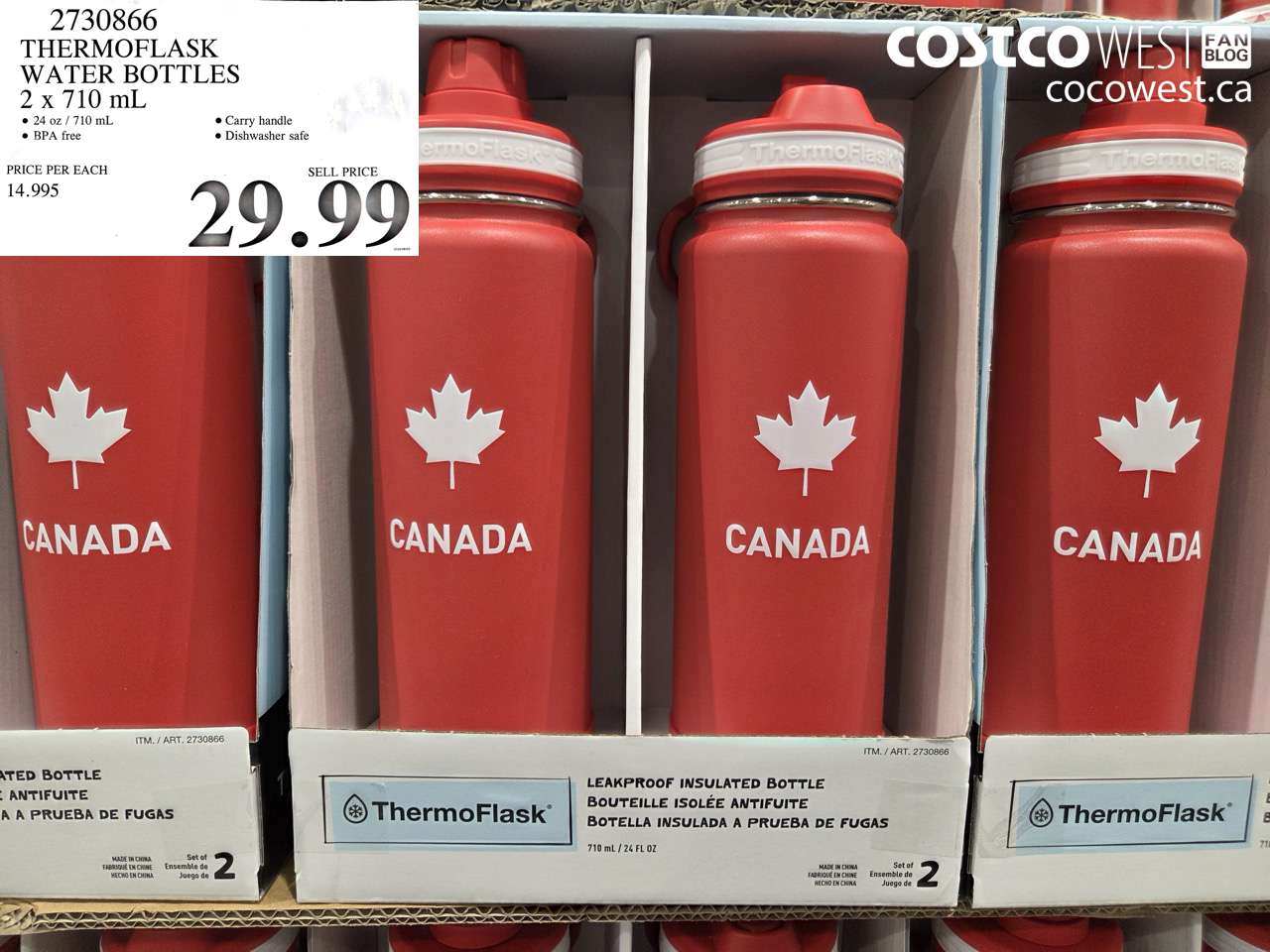 2730866 THERMOFLASK WATER BOTTLES 2 X 710 ML $29.99