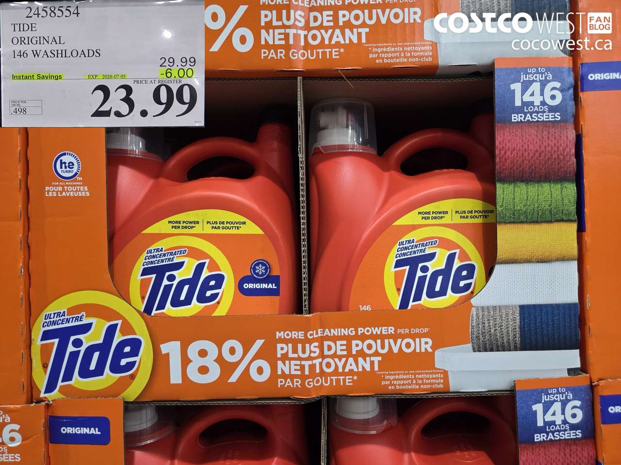 2458554 TIDE ORIGINAL 146 WASHLOADS ($6.00 INSTANT SAVINGS EXPIRES ON 2026-07-05) $23.99