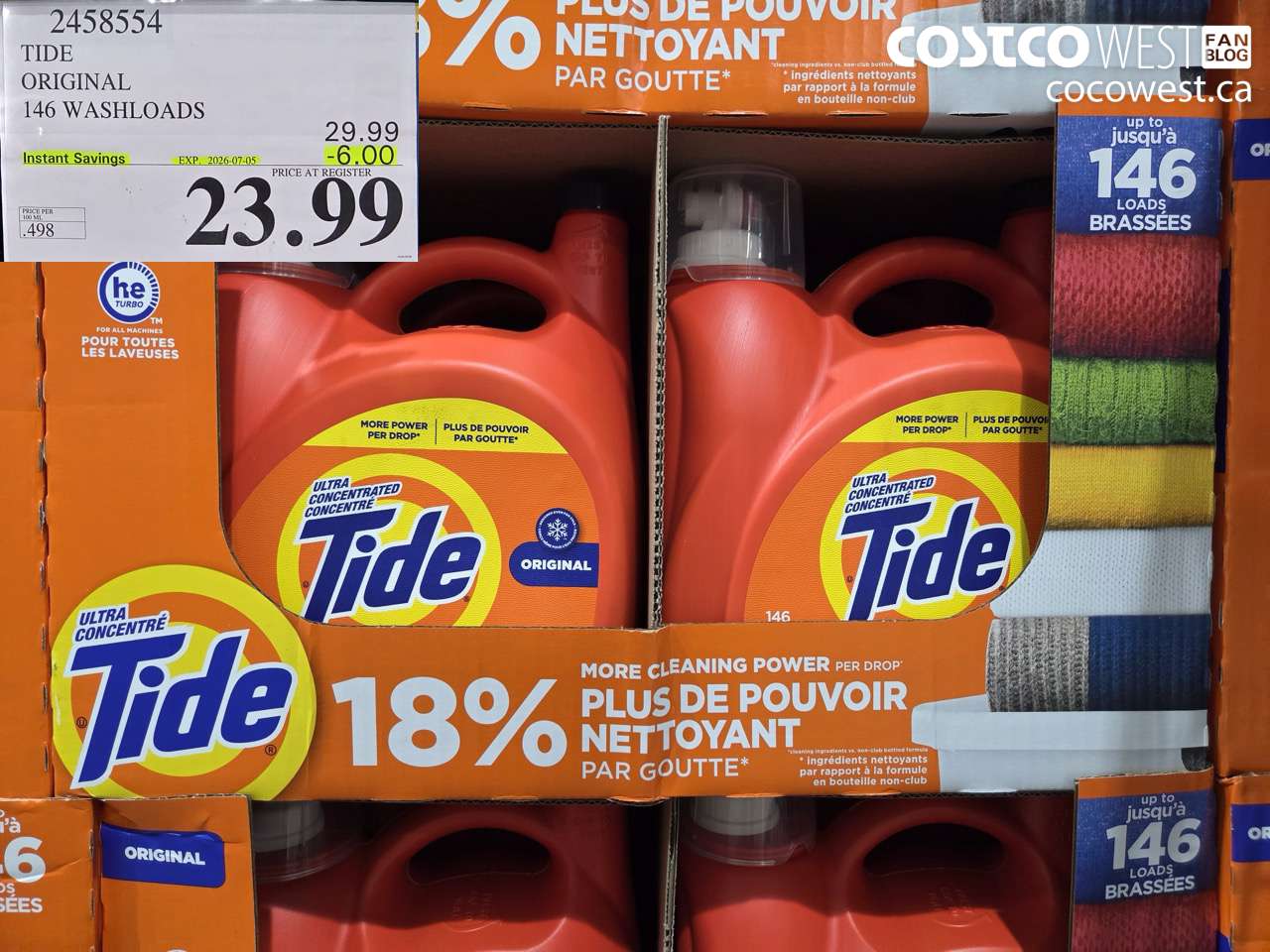 2458554 TIDE ORIGINAL 146 WASHLOADS ($6.00 INSTANT SAVINGS EXPIRES ON 2026-07-05) $23.99