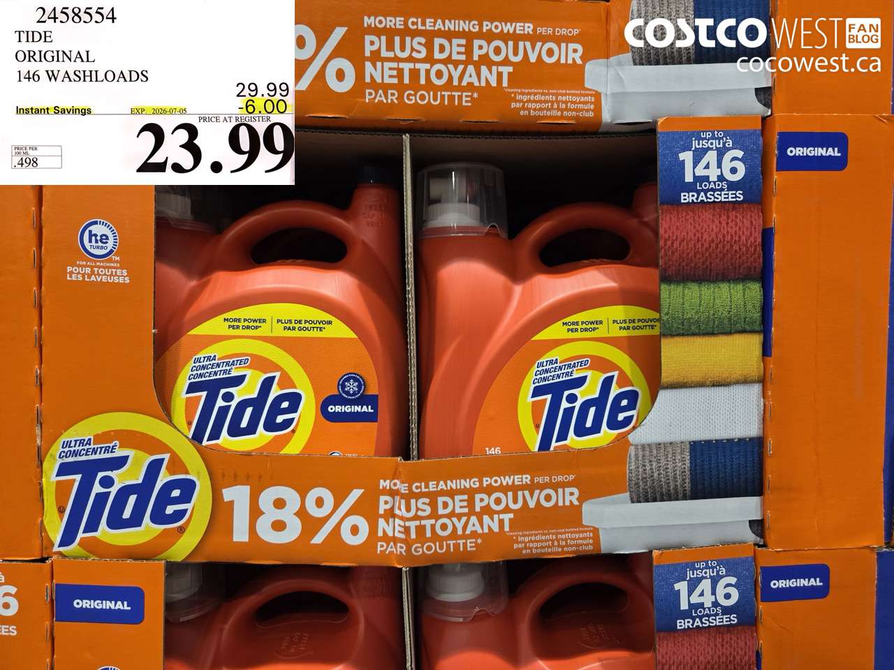 2458554 TIDE ORIGINAL 146 WASHLOADS ($6.00 INSTANT SAVINGS EXPIRES ON 2026-07-05) $23.99