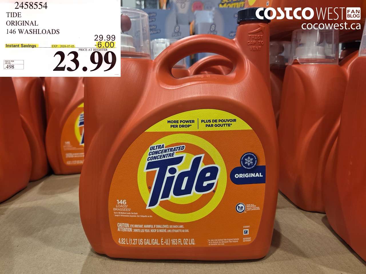 2458554 TIDE ORIGINAL 146 WASHLOADS ($6.00 INSTANT SAVINGS EXPIRES ON 2026-07-05) $23.99