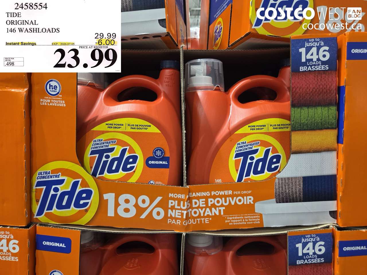 2458554 TIDE ORIGINAL 146 WASHLOADS ($6.00 INSTANT SAVINGS EXPIRES ON 2026-07-05) $23.99