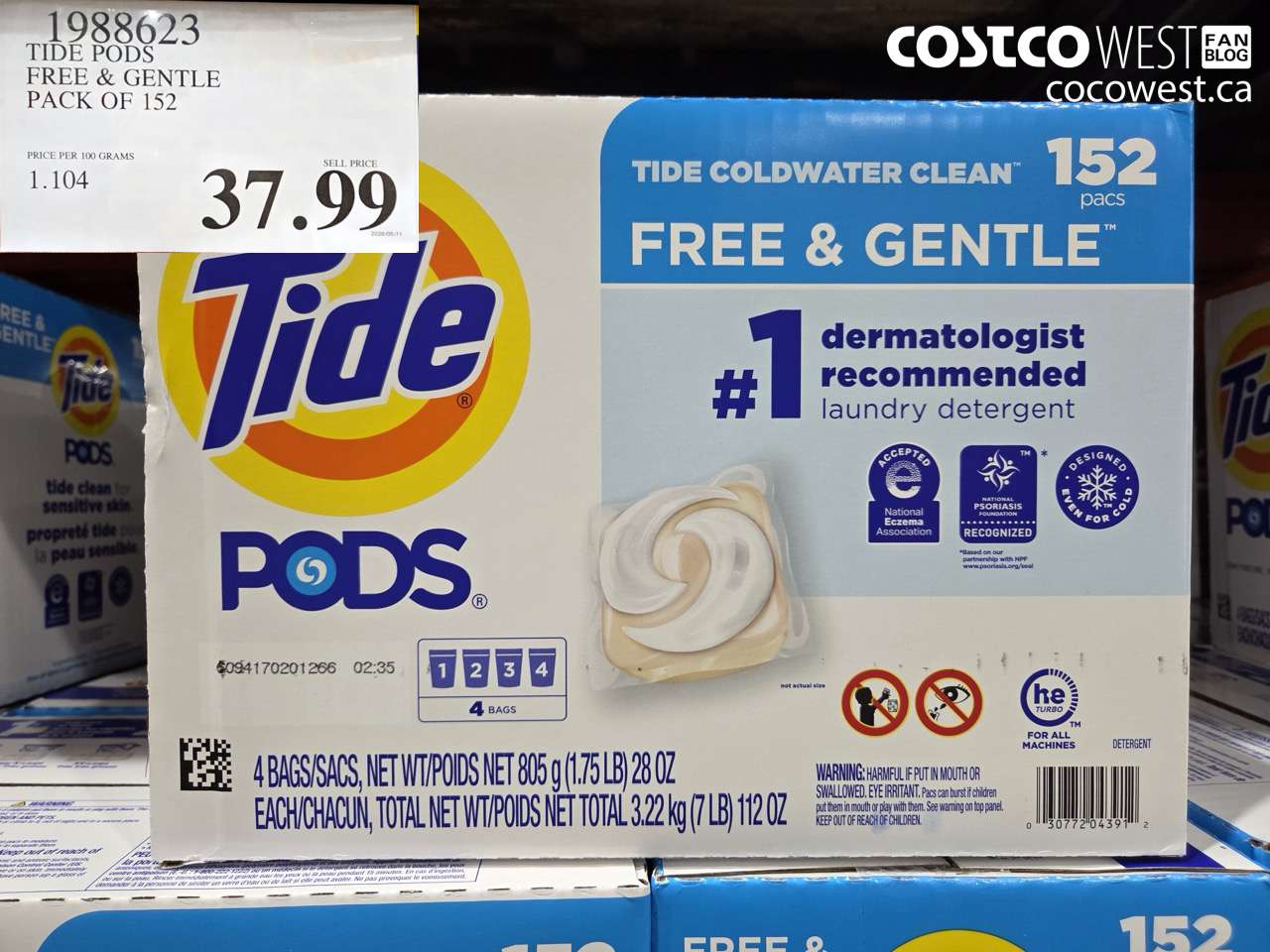 1988623 TIDE PODS FREE & GENTLE PACK OF 152 $37.99