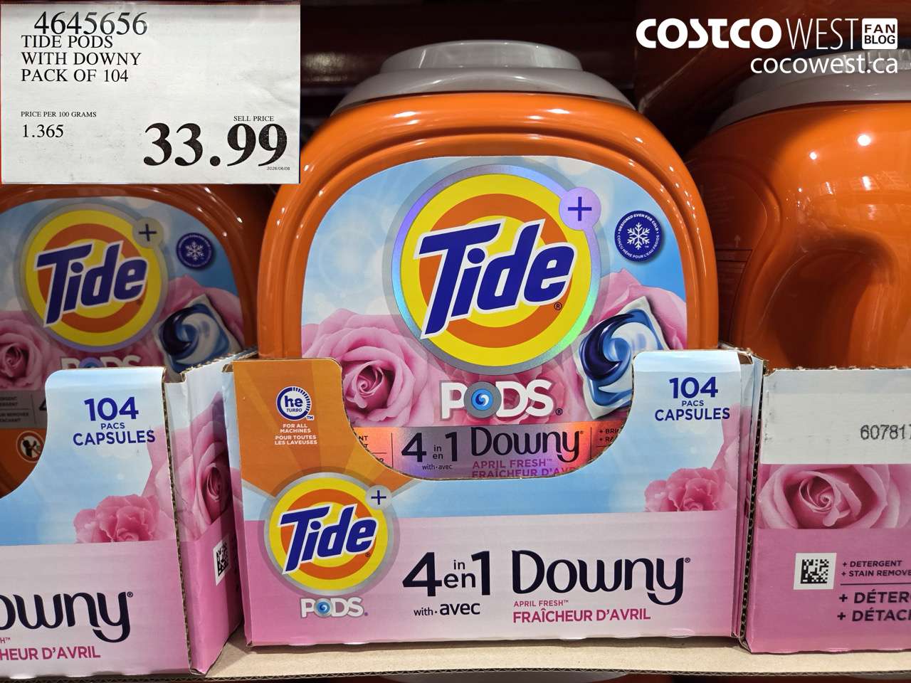 4645656 TIDE PODS WITH DOWNY PACK OF 104 $33.99