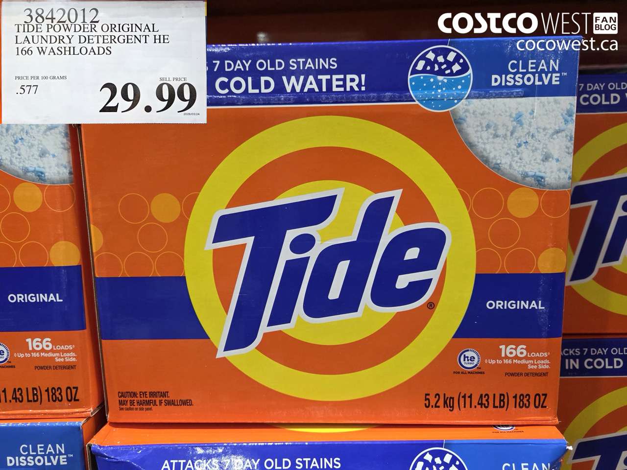 3842012 TIDE POWDER ORIGINAL LAUNDRY DETERGENT HE 166 WASHLOADS $29.99