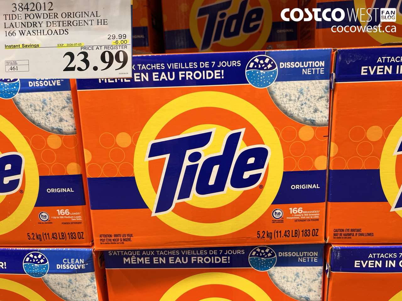 3842012 TIDE POWDER ORIGINAL LAUNDRY DETERGENT HE 166 WASHLOADS ($6.00 INSTANT SAVINGS EXPIRES ON 2026-07-05) $23.99