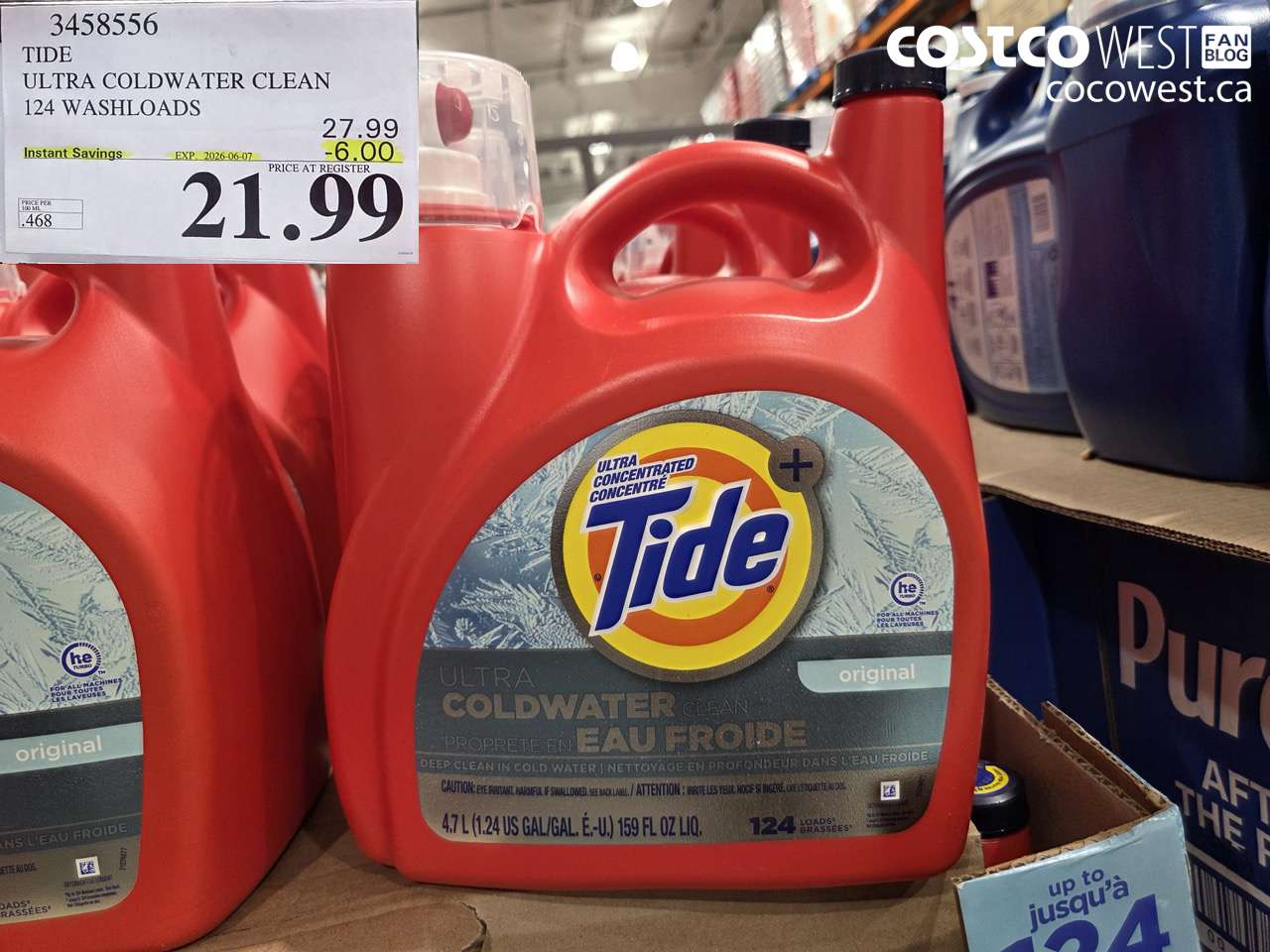 3458556 TIDE ULTRA COLDWATER CLEAN 124 WASHLOADS ($6.00 INSTANT SAVINGS EXPIRES ON 2026-06-07) $21.99