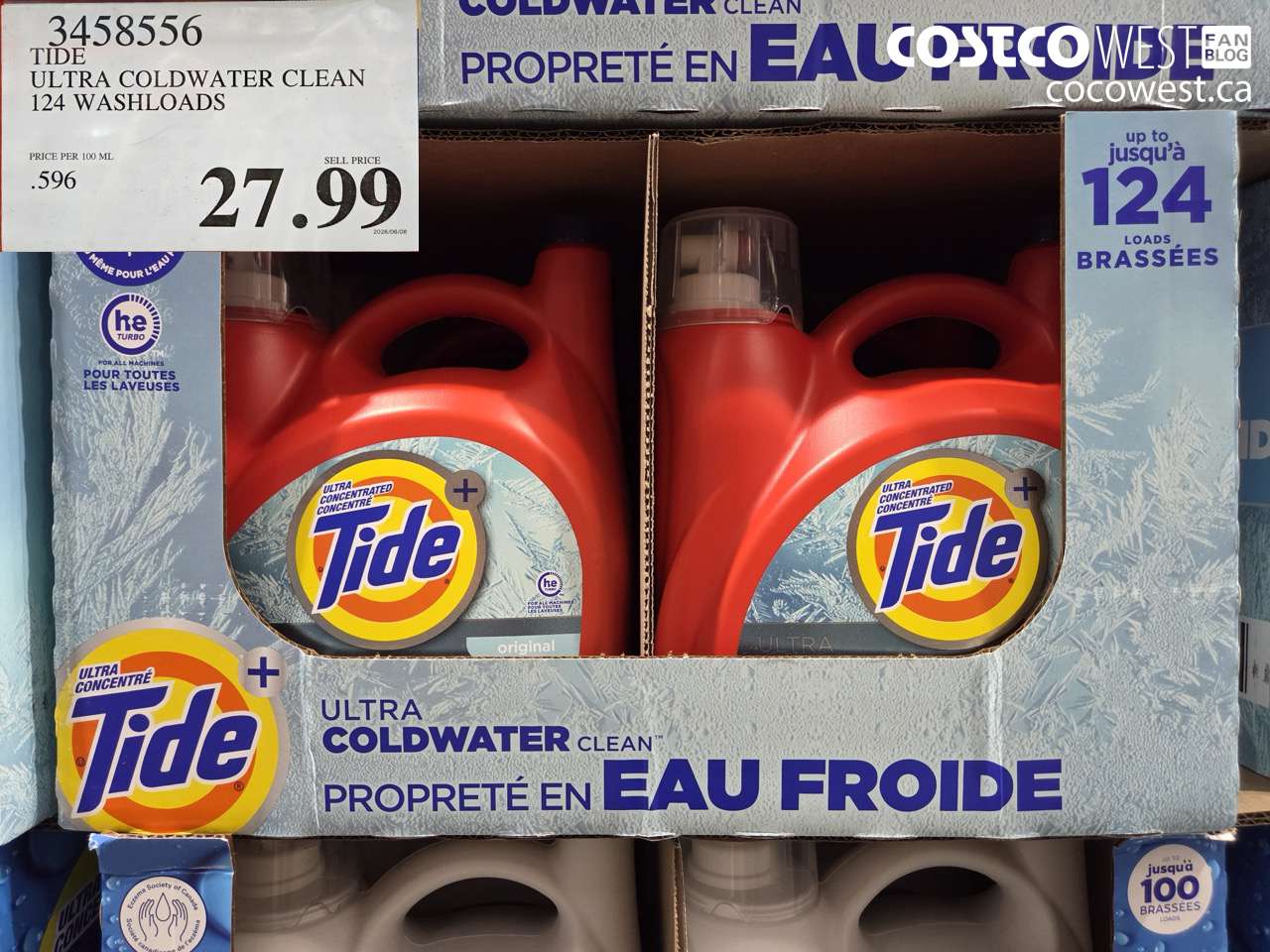 3458556 TIDE ULTRA COLDWATER CLEAN 124 WASHLOADS $27.99