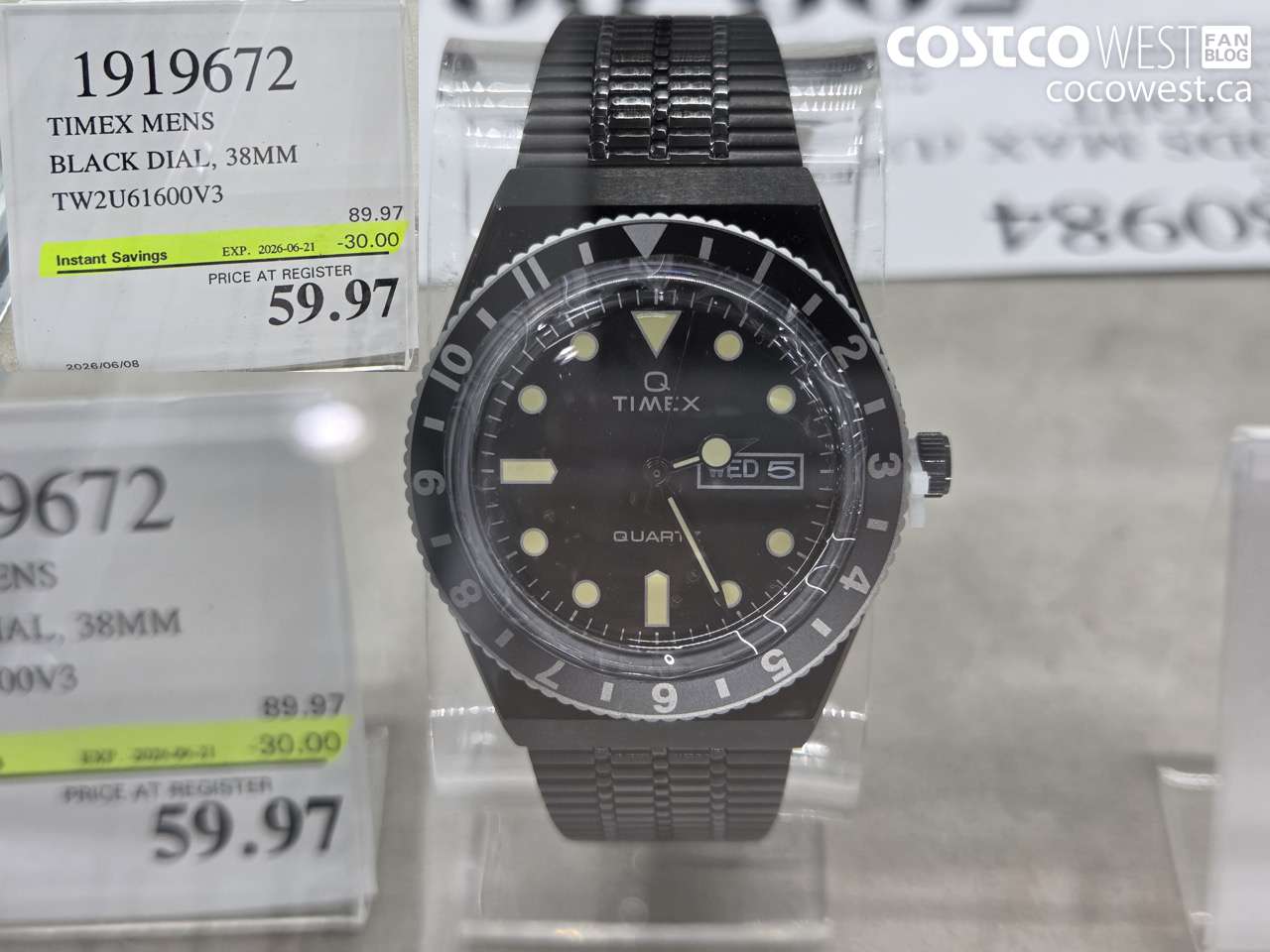 1919672 TIMEX MENS BLACK DIAL, 38MM TW2U61600V3 ($30.00 INSTANT SAVINGS EXPIRES ON 2026-06-21) $59.97