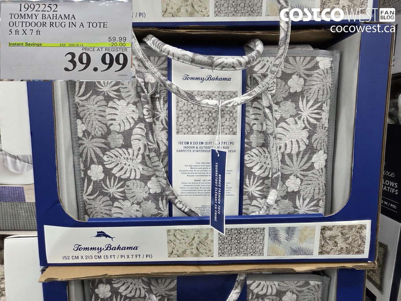 1992252 TOMMY BAHAMA OUTDOOR RUG IN A TOTE 5 FT X 7 FT ($20.00 INSTANT SAVINGS EXPIRES ON 2026-06-14) $39.99