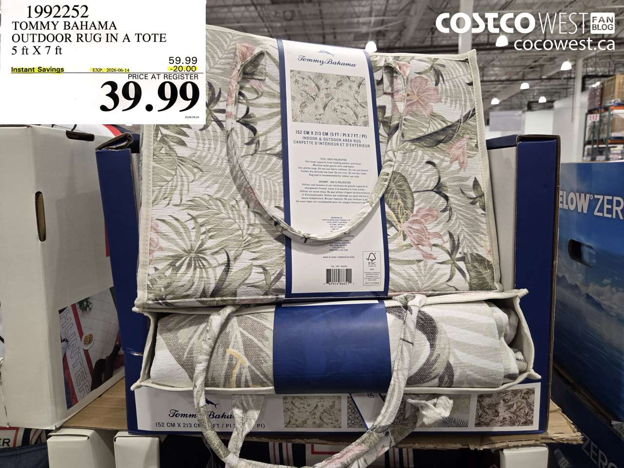 1992252 TOMMY BAHAMA OUTDOOR RUG IN A TOTE 5 FT X 7 FT ($20.00 INSTANT SAVINGS EXPIRES ON 2026-06-14) $39.99