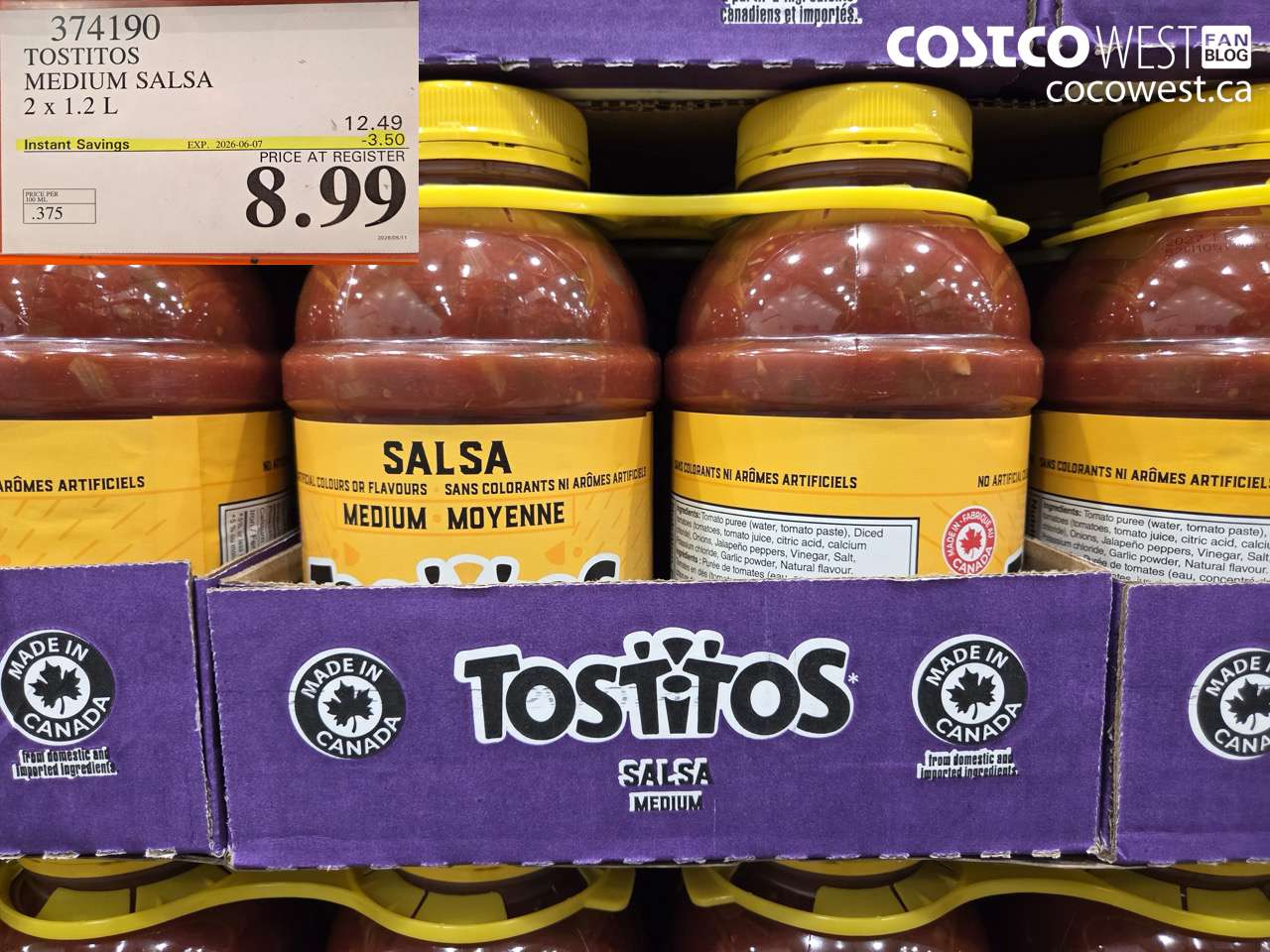 374190 TOSTITOS MEDIUM SALSA 2 X 1.2 L ($3.50 INSTANT SAVINGS EXPIRES ON 2026-06-07) $8.99