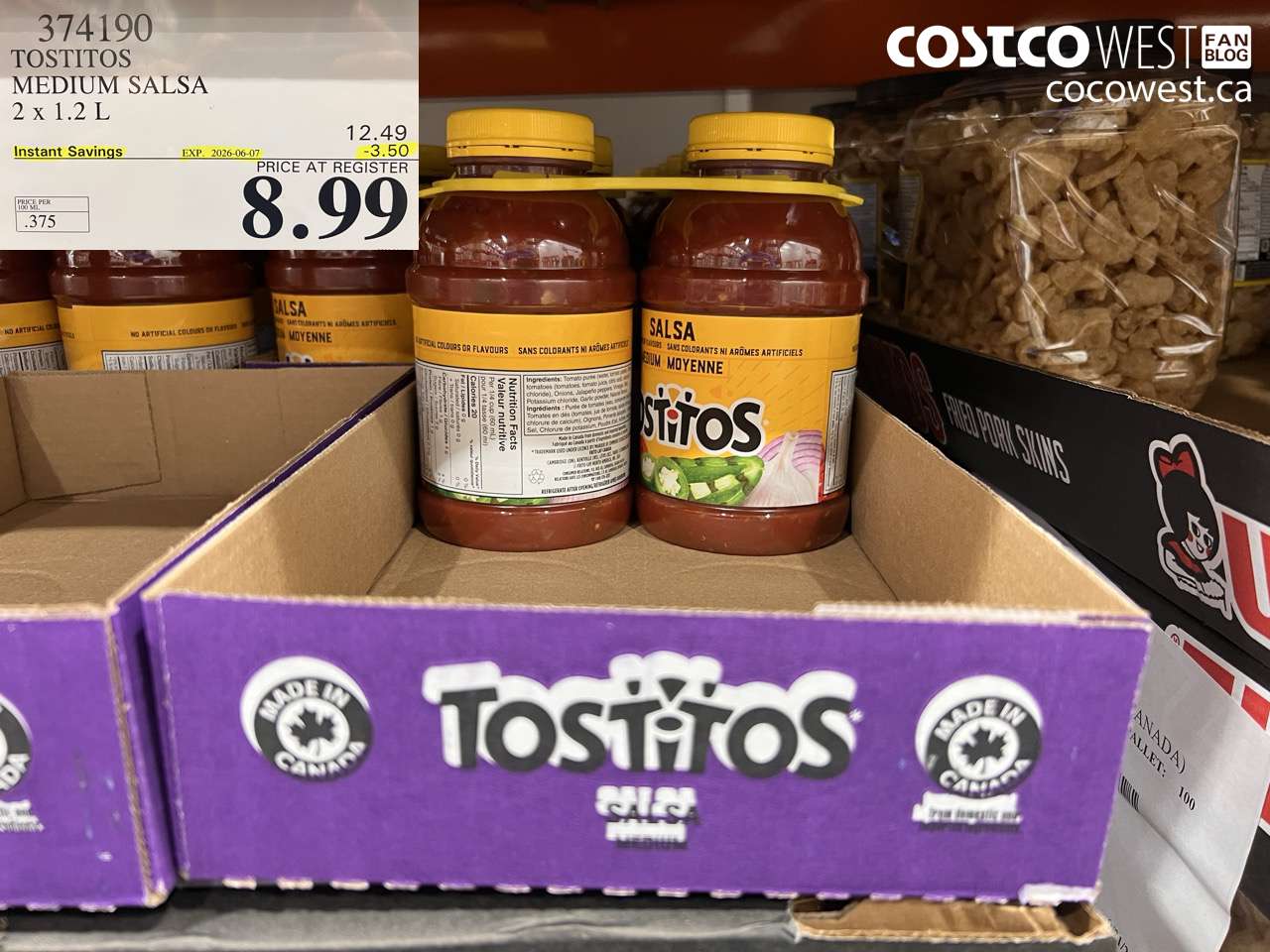 374190 TOSTITOS MEDIUM SALSA 2 X 1.2 L ($3.50 INSTANT SAVINGS EXPIRES ON 2026-06-07) $8.99