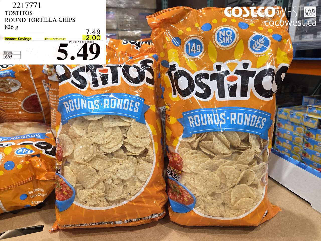 2217771 TOSTITOS ROUND TORTILLA CHIPS 826 G ($2.00 INSTANT SAVINGS EXPIRES ON 2026-07-05) $5.49