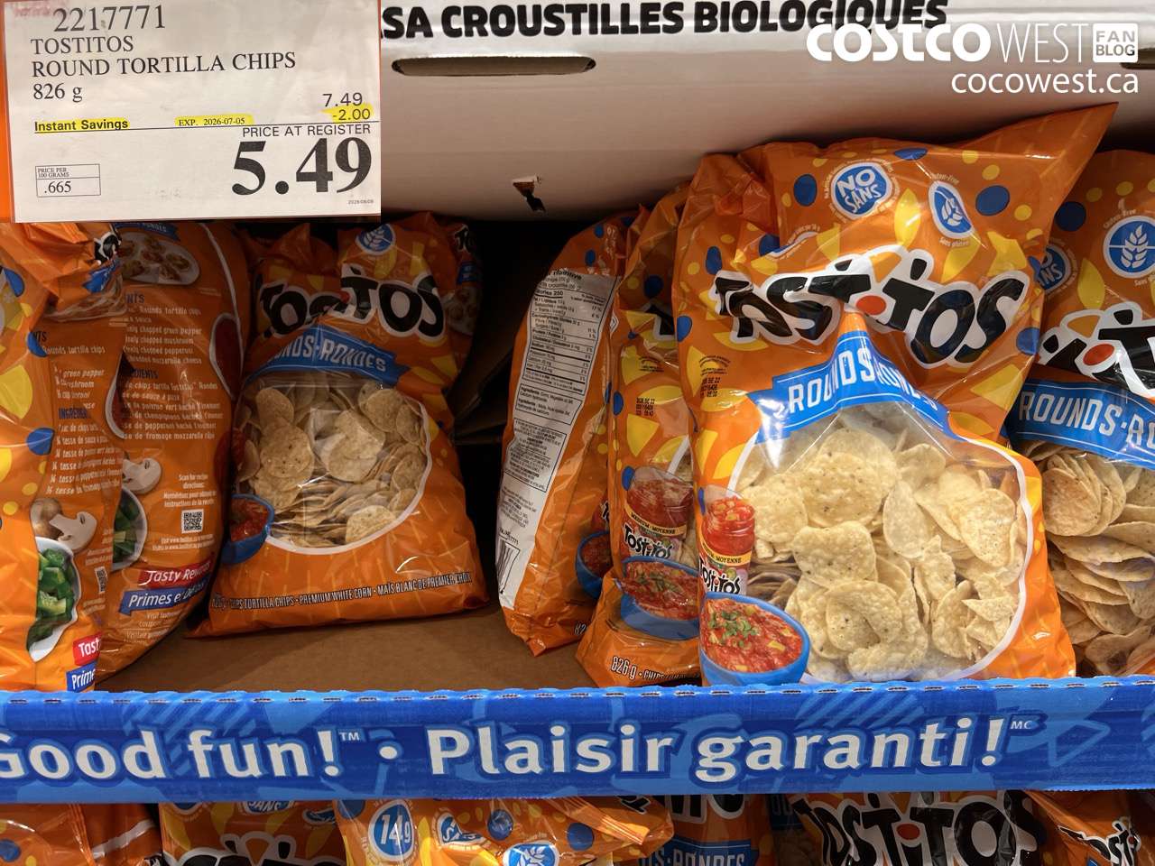2217771 TOSTITOS ROUND TORTILLA CHIPS 826 G ($2.00 INSTANT SAVINGS EXPIRES ON 2026-07-05) $5.49