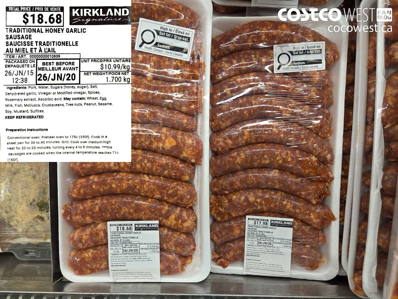 10639 TRADITIONAL HONEY GARLIC SAUSAGE $10.99