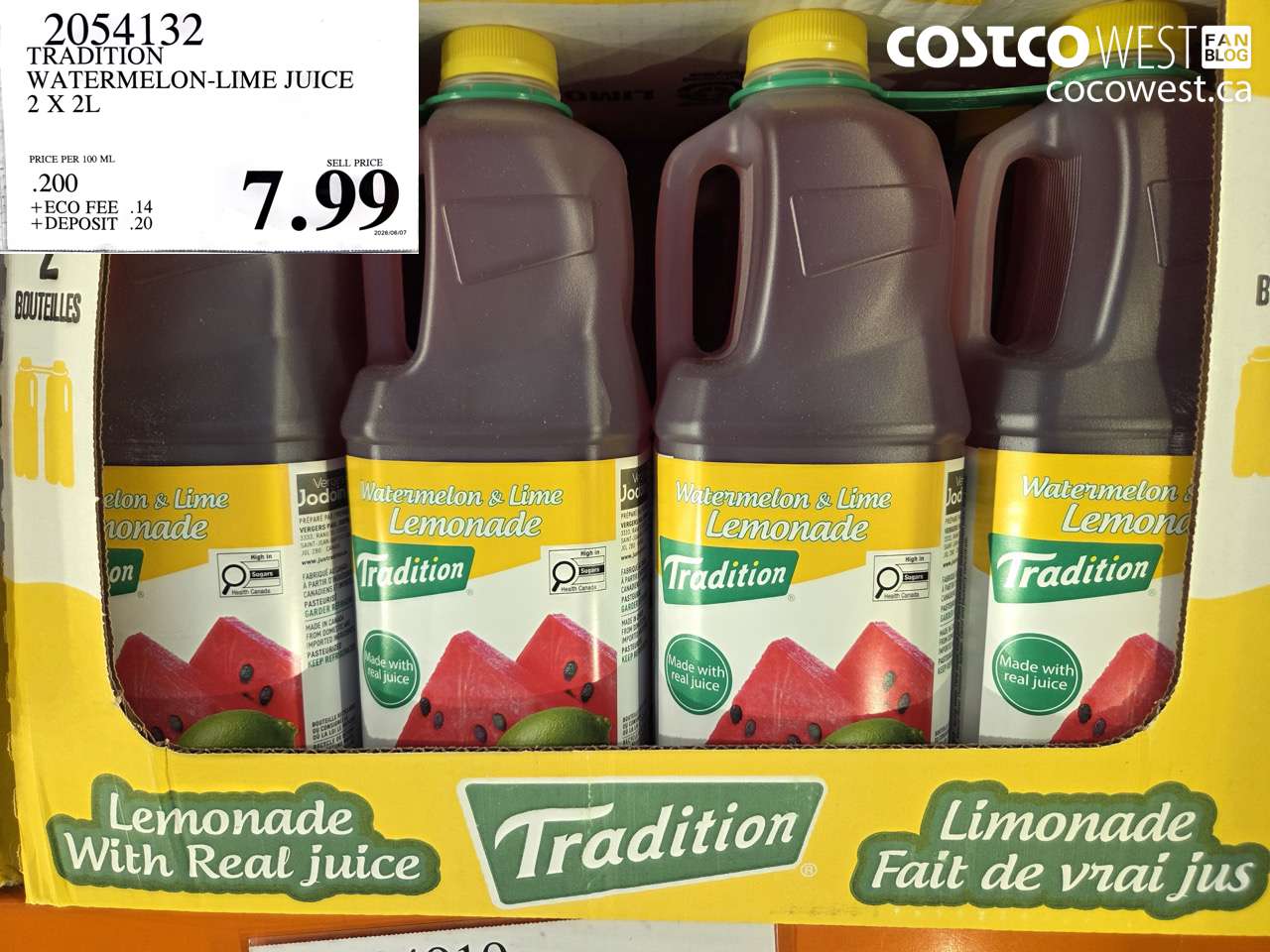 2054132 TRADITION WATERMELON-LIME JUICE 2 X 2L $7.99