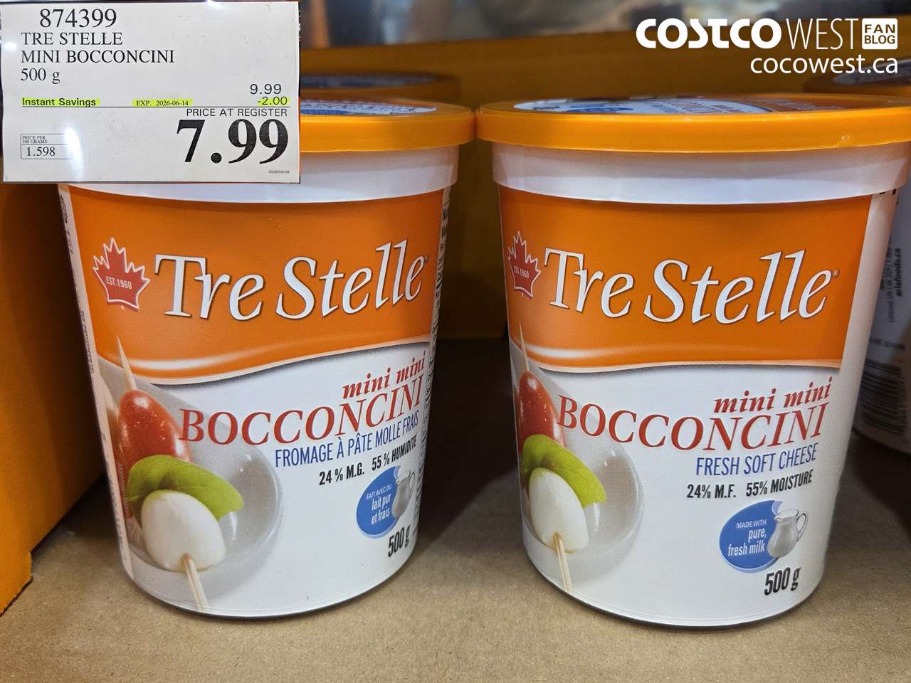 874399 TRE STELLE MINI BOCCONCINI 500 G ($2.00 INSTANT SAVINGS EXPIRES ON 2026-06-14) $7.99