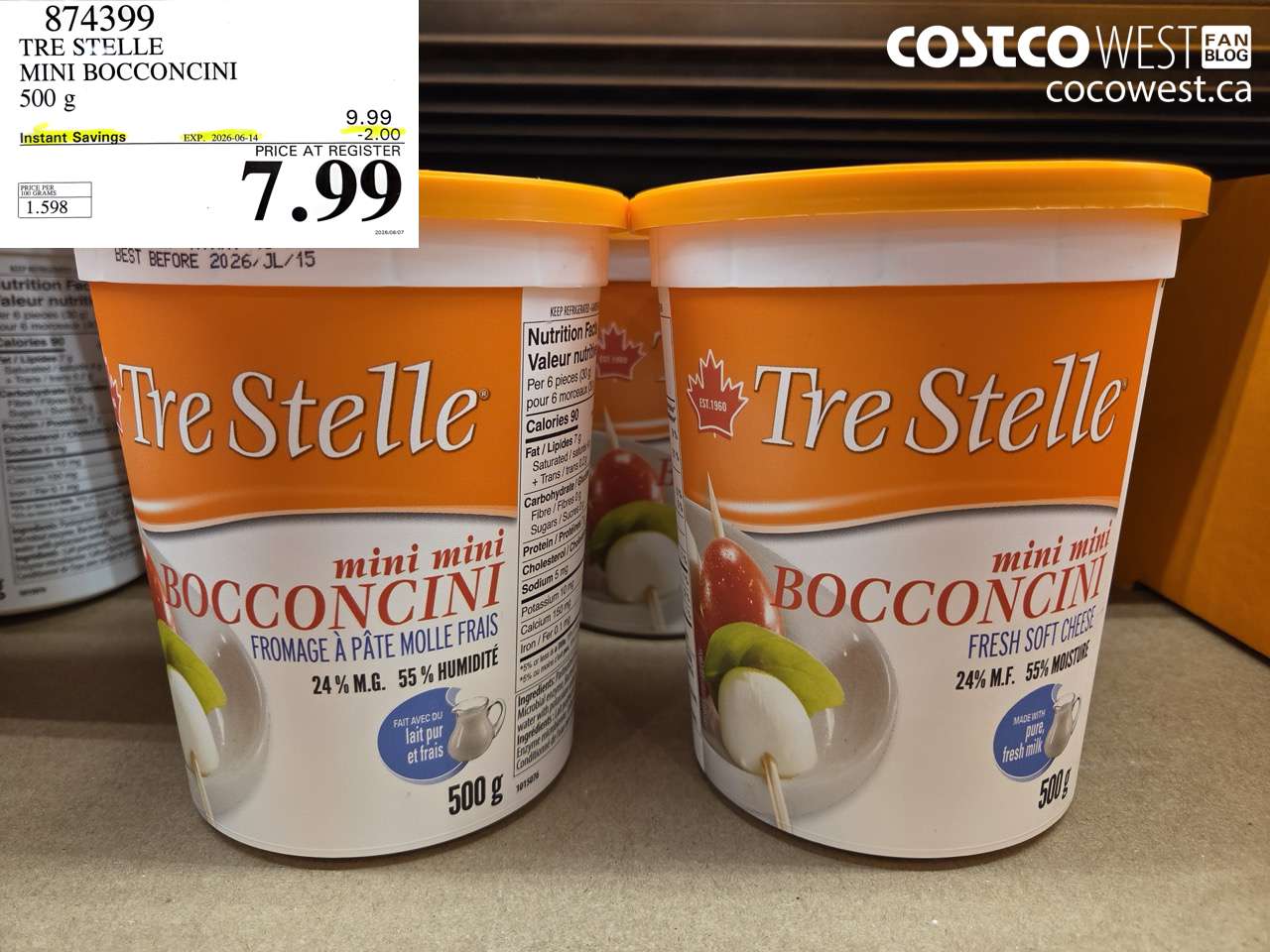 874399 TRE STELLE MINI BOCCONCINI 500 G ($2.00 INSTANT SAVINGS EXPIRES ON 2026-06-14) $7.99