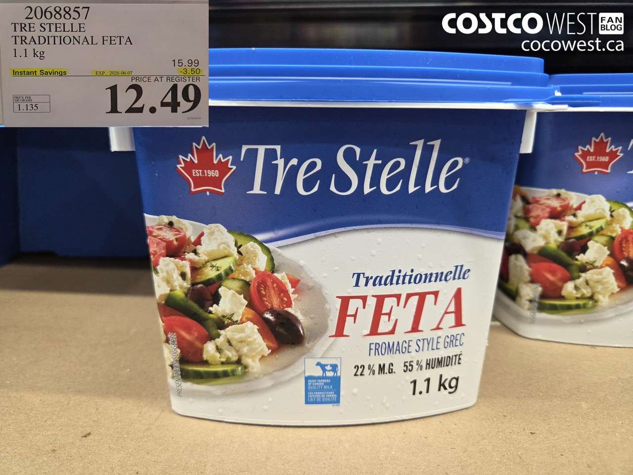 2068857 TRE STELLE TRADITIONAL FETA 1.1 KG ($3.50 INSTANT SAVINGS EXPIRES ON 2026-06-07) $12.49