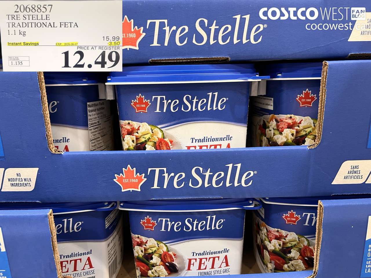 2068857 TRE STELLE TRADITIONAL FETA 1.1 KG ($3.50 INSTANT SAVINGS EXPIRES ON 2026-06-07) $12.49