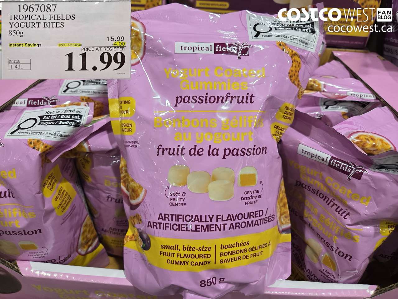1967087 TROPICAL FIELDS YOGURT BITES 850G ($4.00 INSTANT SAVINGS EXPIRES ON 2026-06-07) $11.99